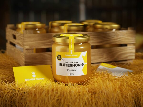 A Glass of Honey Beside a Wooden Tray