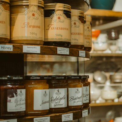 Close-up of Jars on the Shelves in a Shop